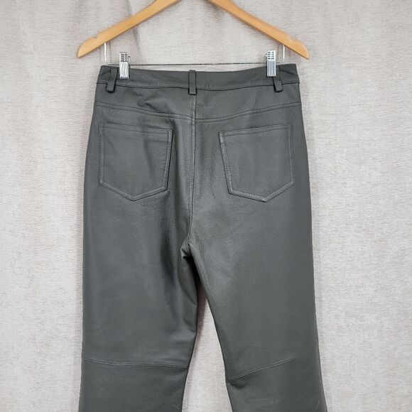 Newport News Y2K Leather Dark Green Gray Flared Boot Cut Pants Womens Tall Long - Picture 7 of 15